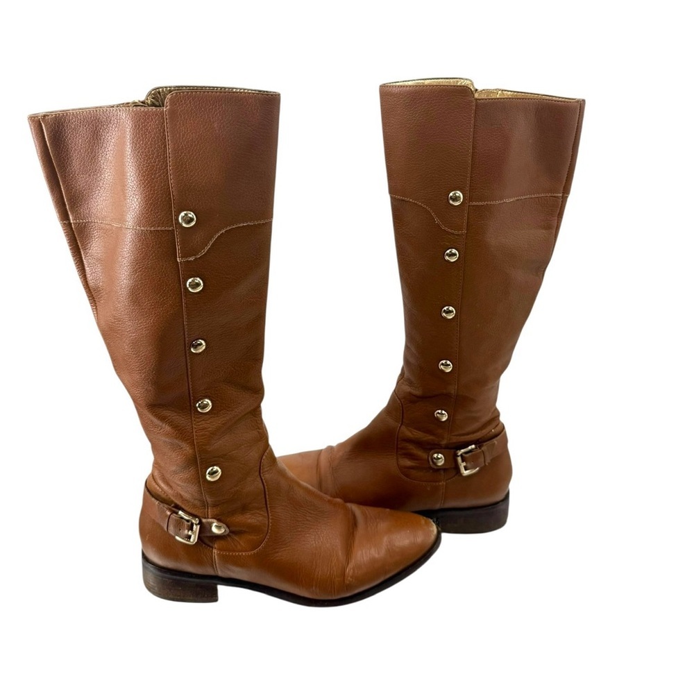 Michael Kors Cognac Leather Riding Gold Hardware Equestrian Knee-High Boots, 7M